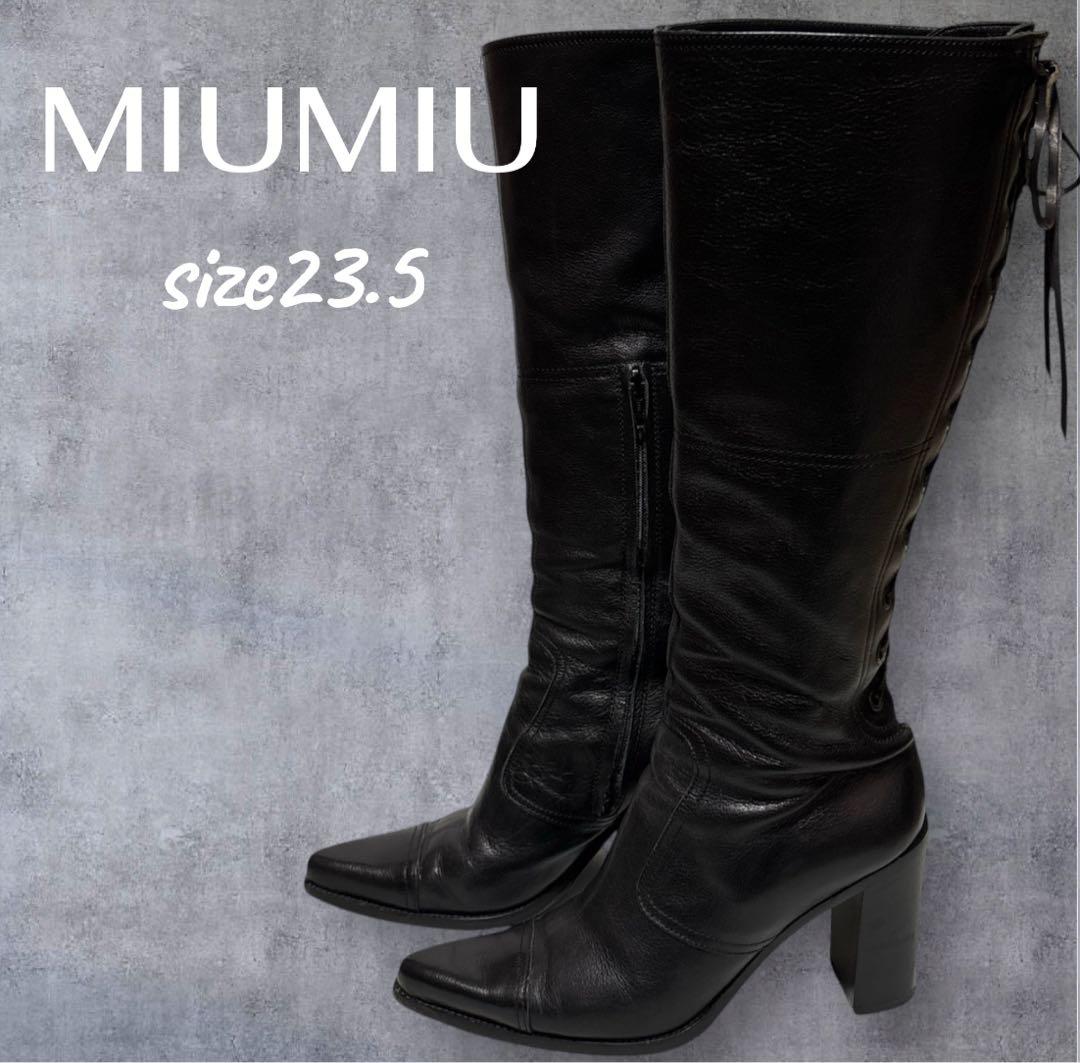大人気❣️miumiu ミュウミュウ ロングブーツ 黒 23.5㎝ 革 大人気❣️miumiu ミュウミュウ ロングブーツ 黒 23.5㎝ 革