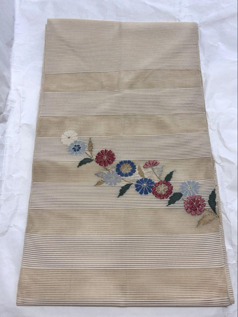 正絹の夏帯 絽 優しいお花の刺繍
