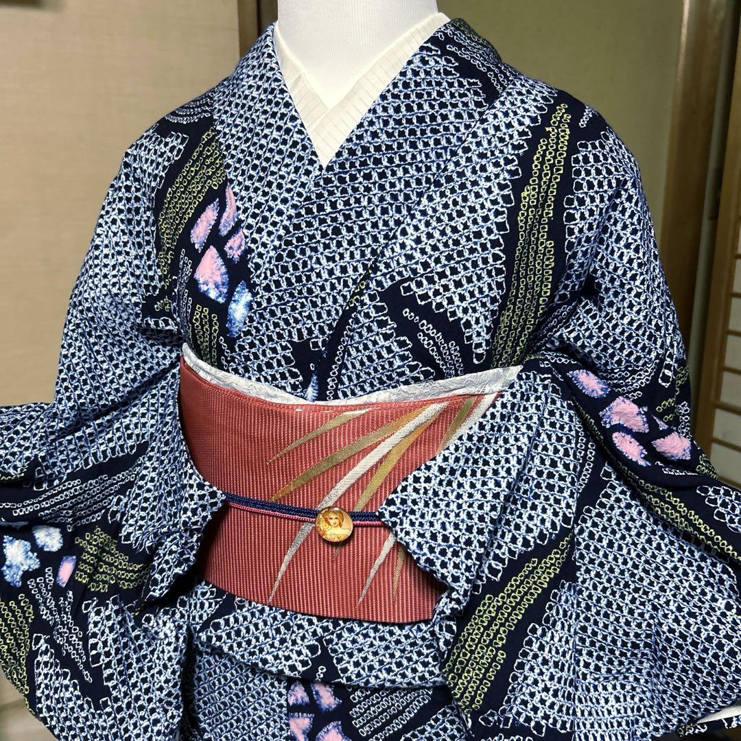 有松鳴海絞りフルセット5点 高級綿浴衣+夏帯+夏帯締め+夏帯揚げ+