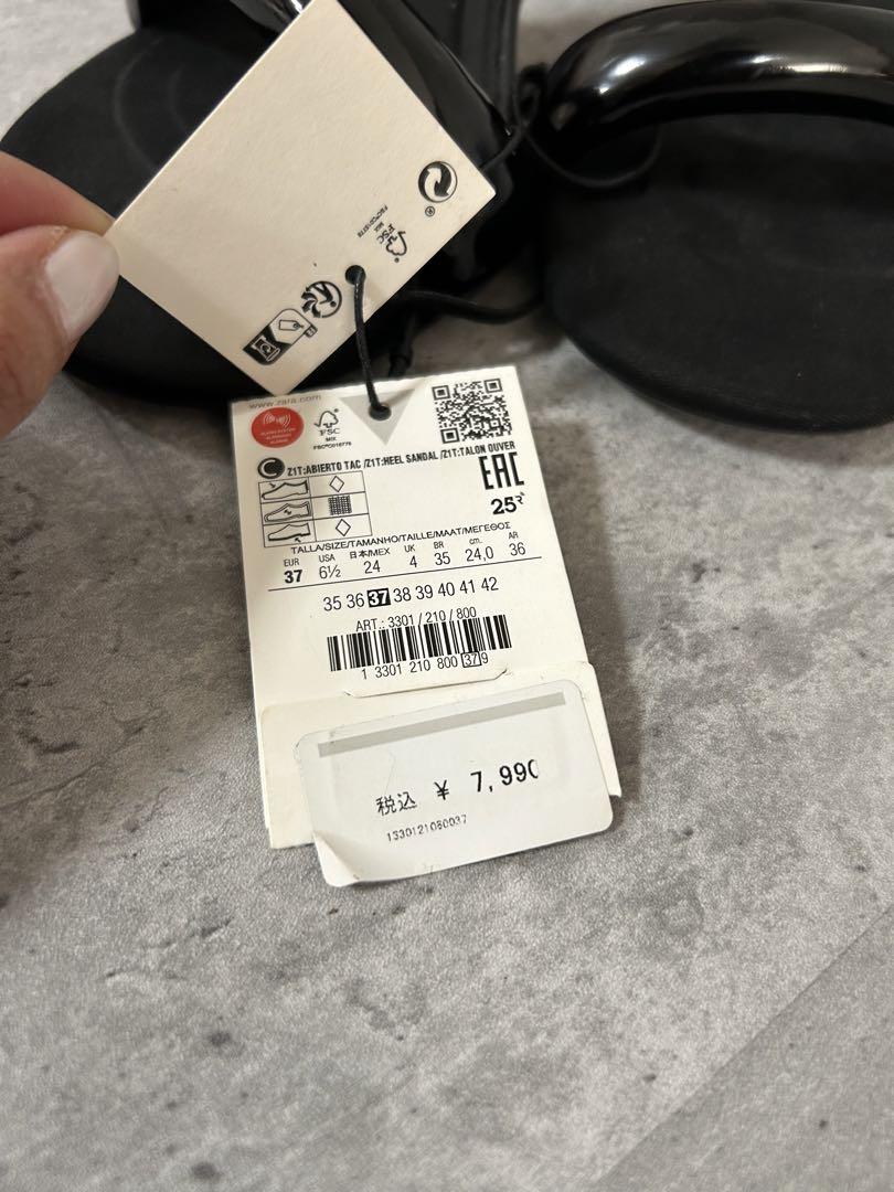 タグ付き未使用品 ZARA ザラ キルティング　ヒール　サンダル　ブラック