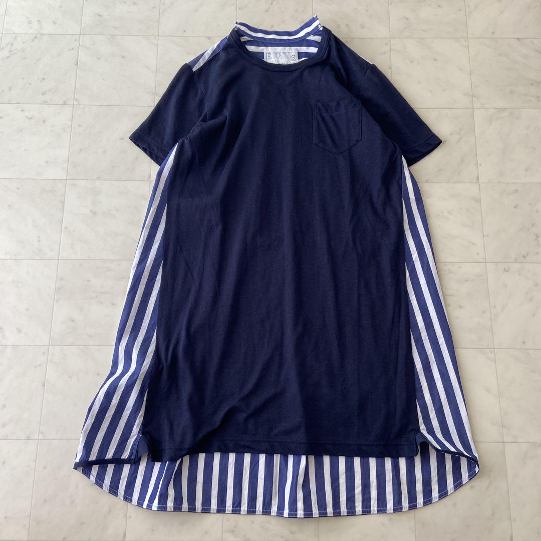 sacai サカイ　異素材ドッキング　ストライプ　シャツ　チュニック　✨希少✨