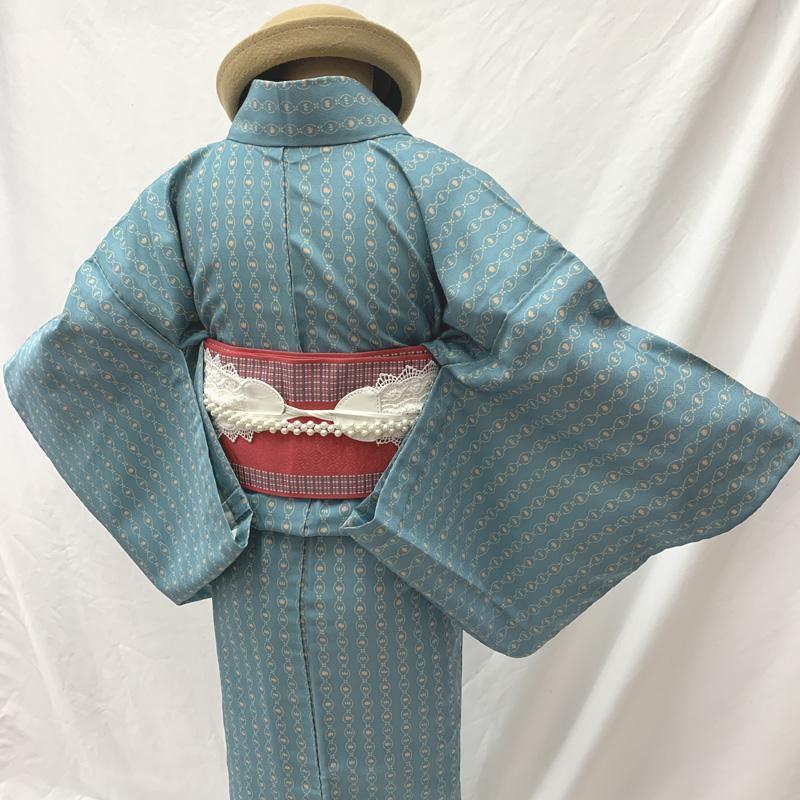 503aj56□着物のみ 小紋 和洋MIX ジュニアにも 単衣 立涌□美品