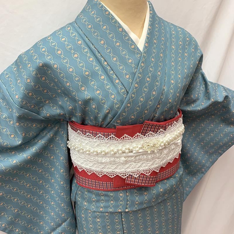 503aj56□着物のみ 小紋 和洋MIX ジュニアにも 単衣 立涌□美品