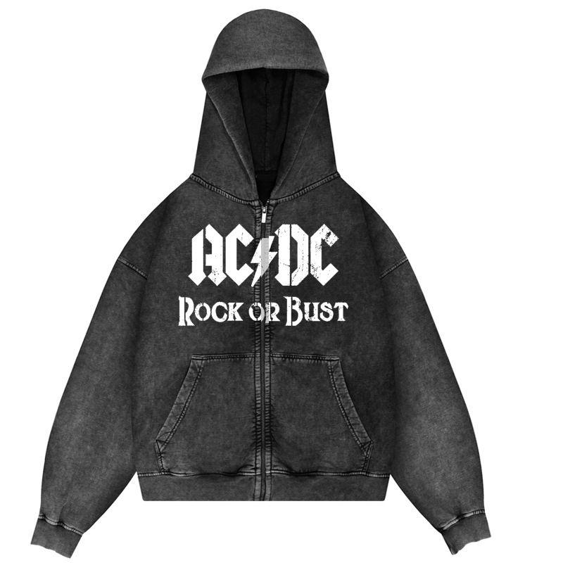 AC/DC ヴィンテージ加工 バンド ジップアップパーカー XL