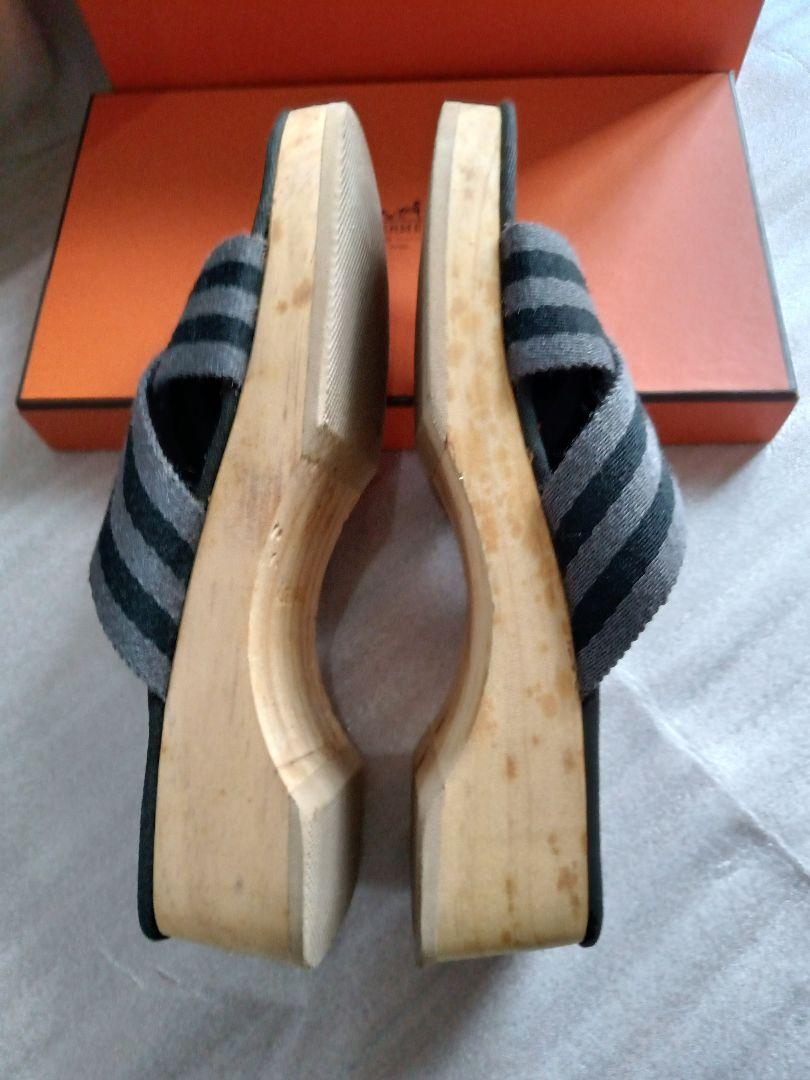 美品 エルメス サンダル フールトゥ ウッドソール サイズ38 24cm