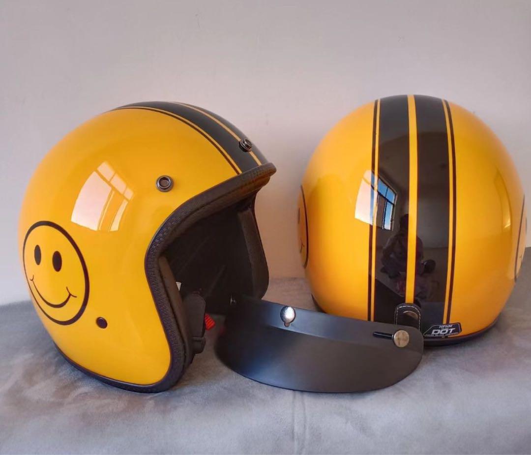 黄色笑顔ジェットヘルメット バブルレンズ付き M〜XXL新品