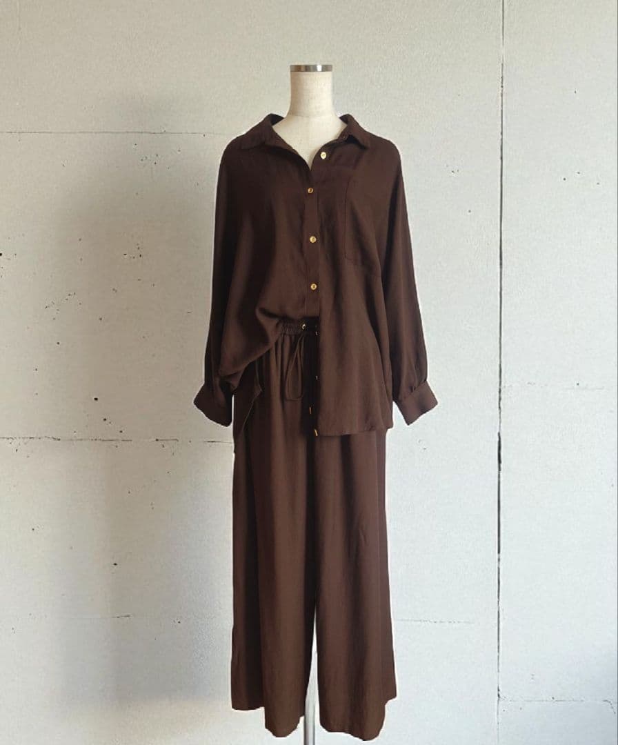 Elura セットアップ シャツ パンツ ブラウン