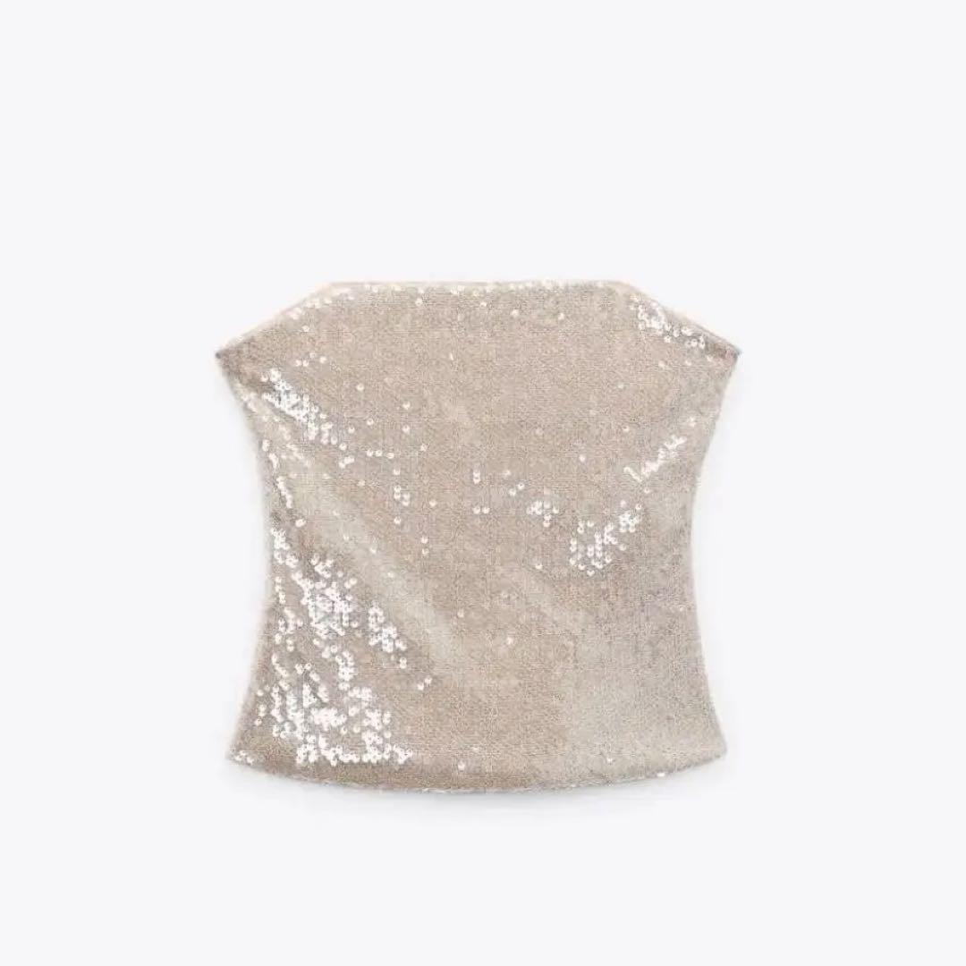 スパンコール　ストラップレス　トップス　ZARA