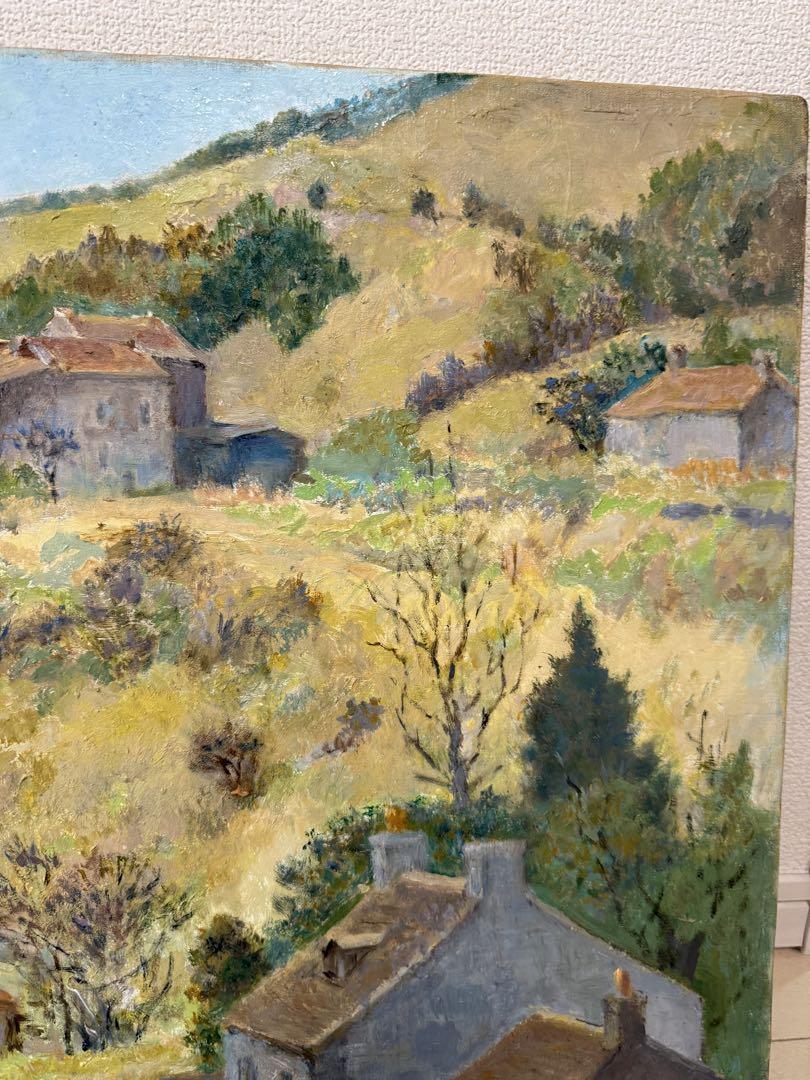 ヴェズレー　萩野　 フランス神聖の村　1983 風景画 油彩画 金色フレーム