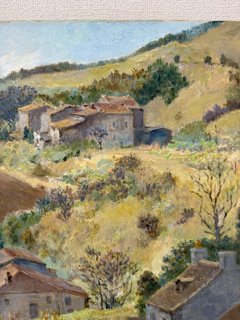 ヴェズレー　萩野　 フランス神聖の村　1983 風景画 油彩画 金色フレーム