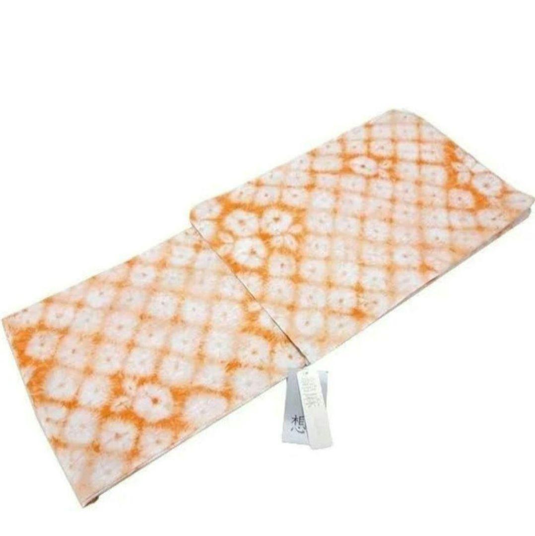 ７月末まで大特価○絞り調　新品浴衣　夏着物　絞り○綿麻　麻　大人の浴衣　オレンジ