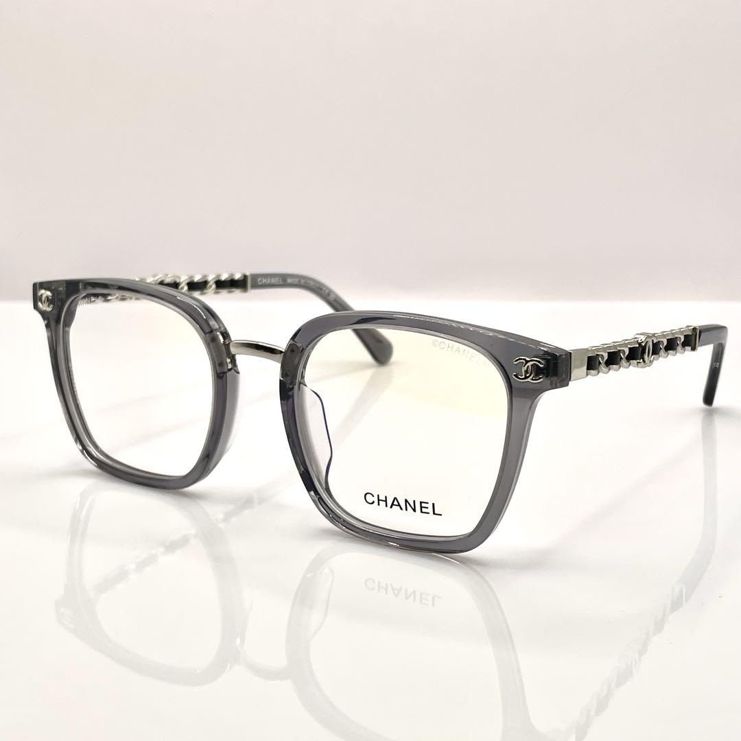 CHANEL 眼鏡用フレーム 新作テンプル皮使用ココマーク付グレー(CE)