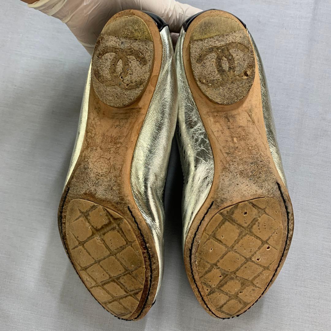 CHANEL☆シャネル☆バレエシューズ☆ロゴ☆エナメル☆シルバー☆38.5