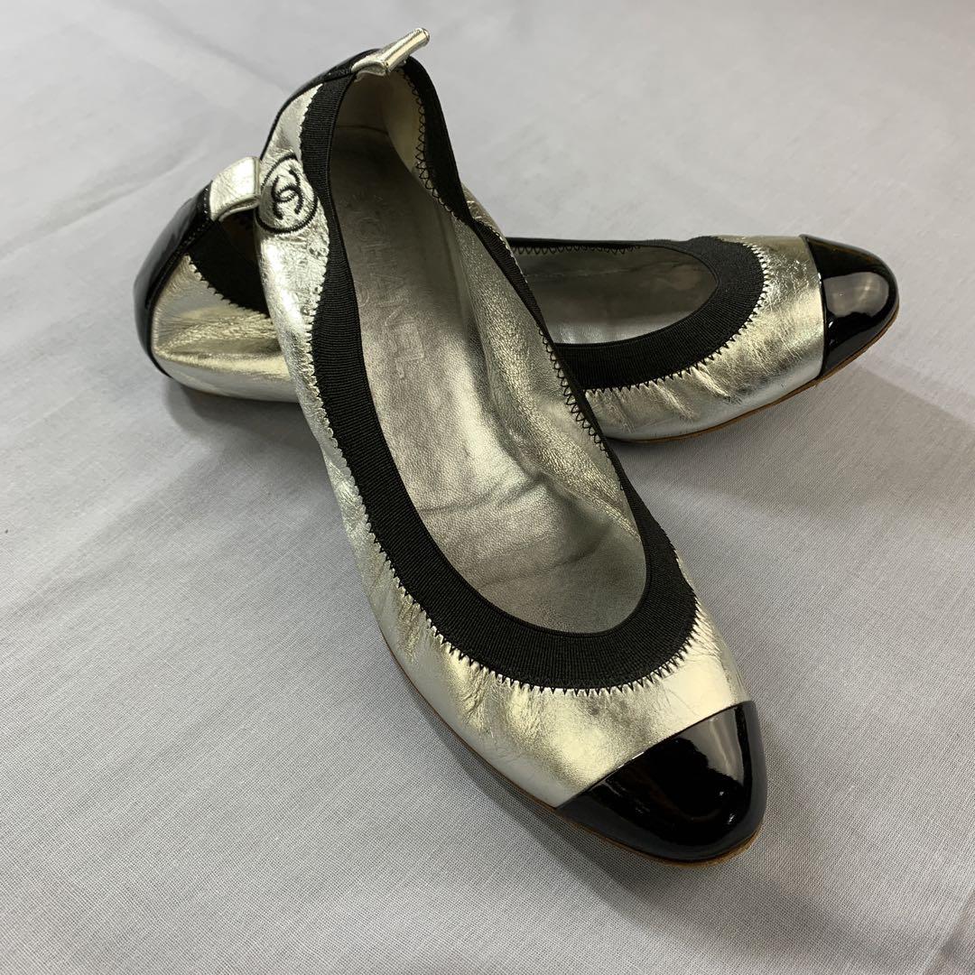 CHANEL シルバー バレエシューズ　38.5 CHANEL シルバー バレエシューズ38.5