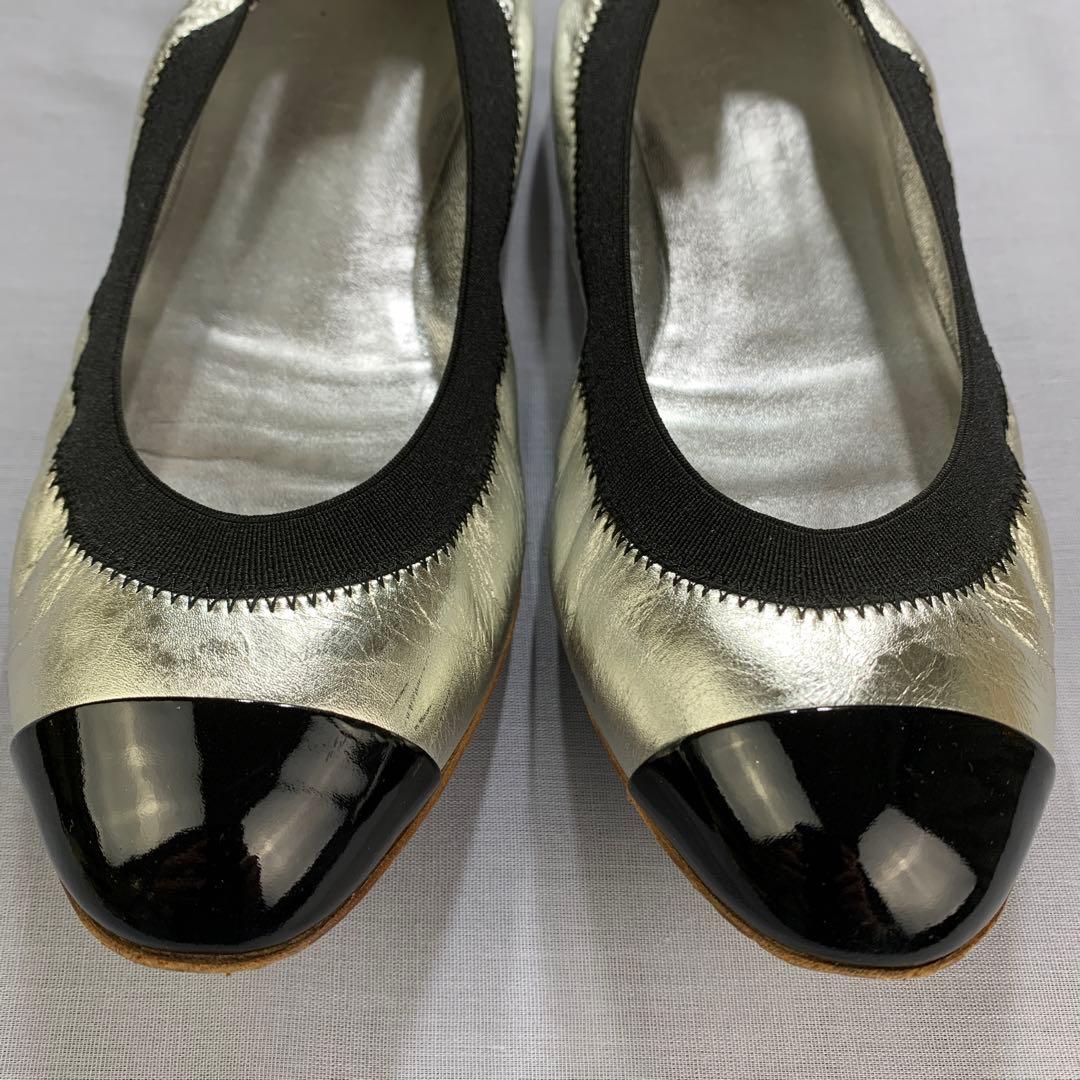 CHANEL☆シャネル☆バレエシューズ☆ロゴ☆エナメル☆シルバー☆38.5