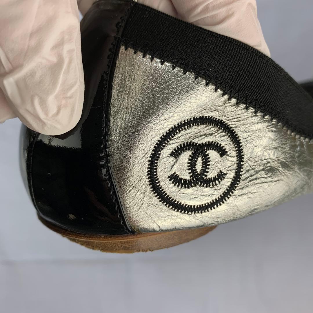 CHANEL☆シャネル☆バレエシューズ☆ロゴ☆エナメル☆シルバー☆38.5