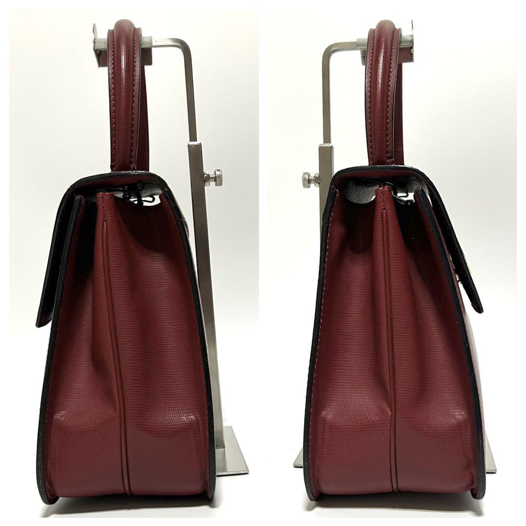 極美品　セリーヌ　ハンドバッグ　サークルロゴ　自立型　ボルドー　赤 極美品 セリーヌ ハンドバッグ サークルロゴ リザード 自立型