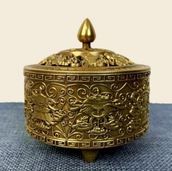 金属製 香炉 彫刻模様付き