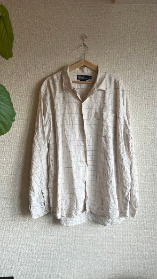 ラルフローレン BONNARD 開襟シャツ XL リネン100 チェック柄XL LL Polo By Ralph Lauren