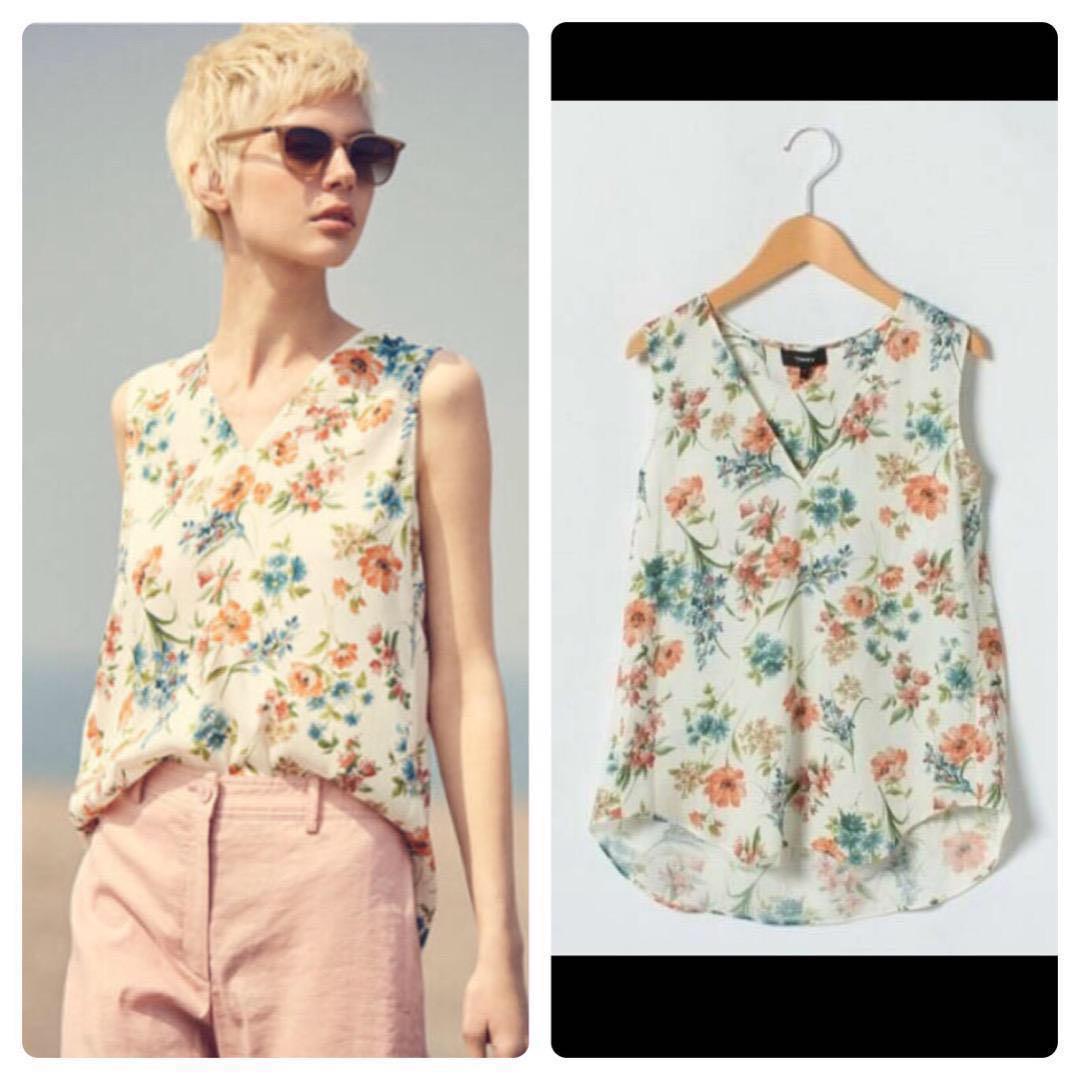 セオリー ノースリーブブラウス　FLOWER.PRINT/VNECK.TOP