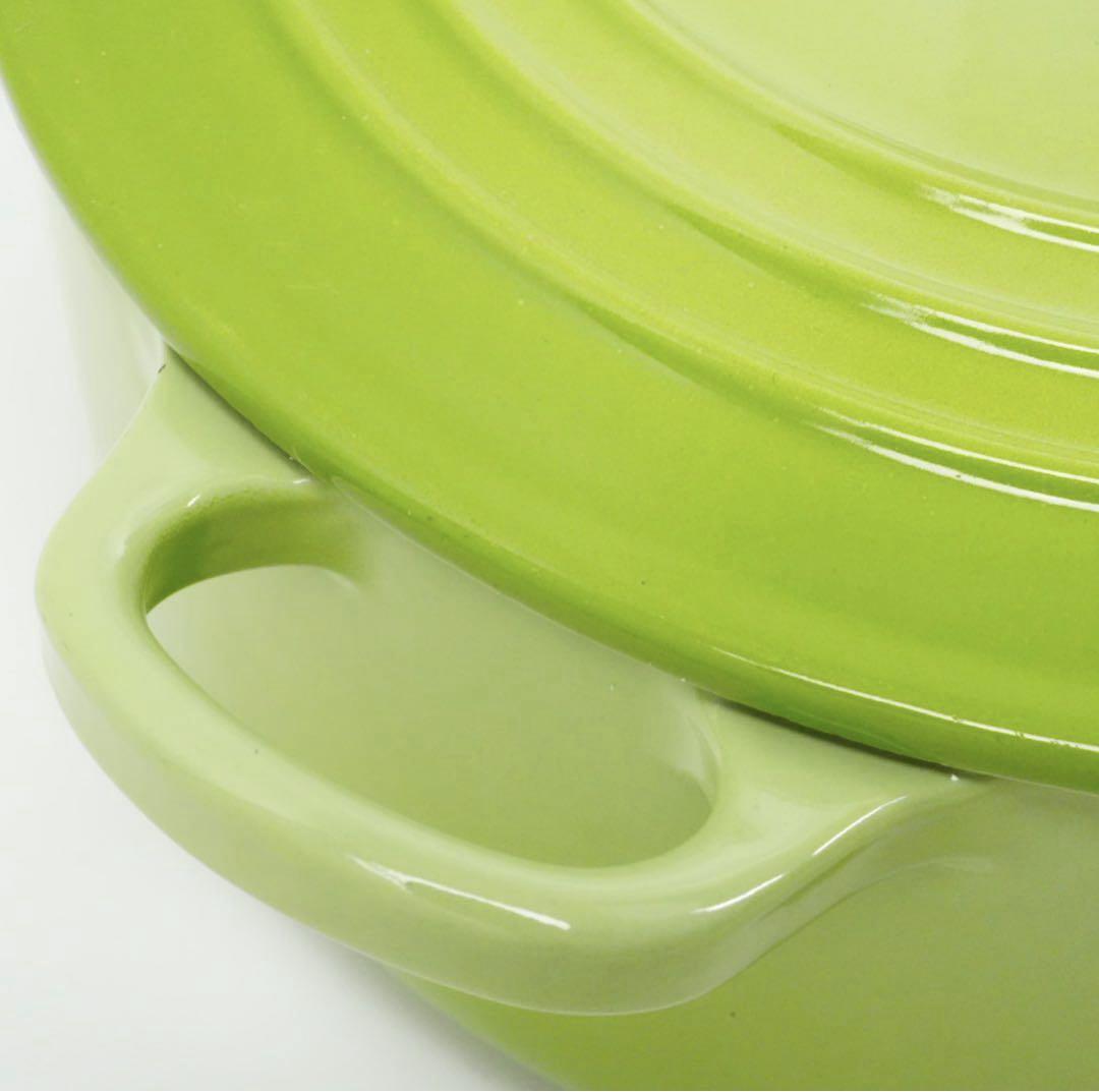 【美品】LE CREUSET　ココット ロンド フルーツグリーン　22cm