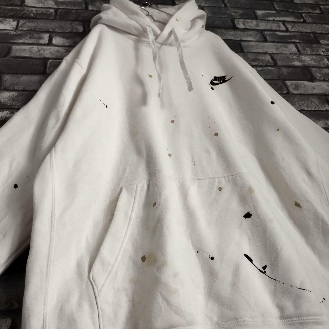 NIKE grunge 刺繍スウッシュ 袖太 ボロ スウェット フード 襤褸 白L・NIKE MEDICALDB_JP