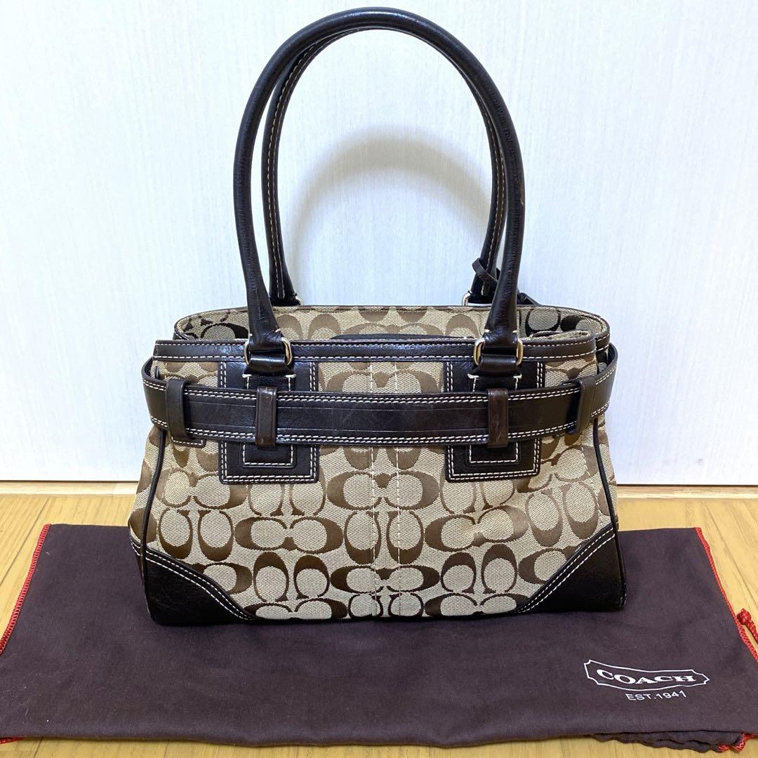 COACH シグネチャー ハンドバッグ ダークブラウン