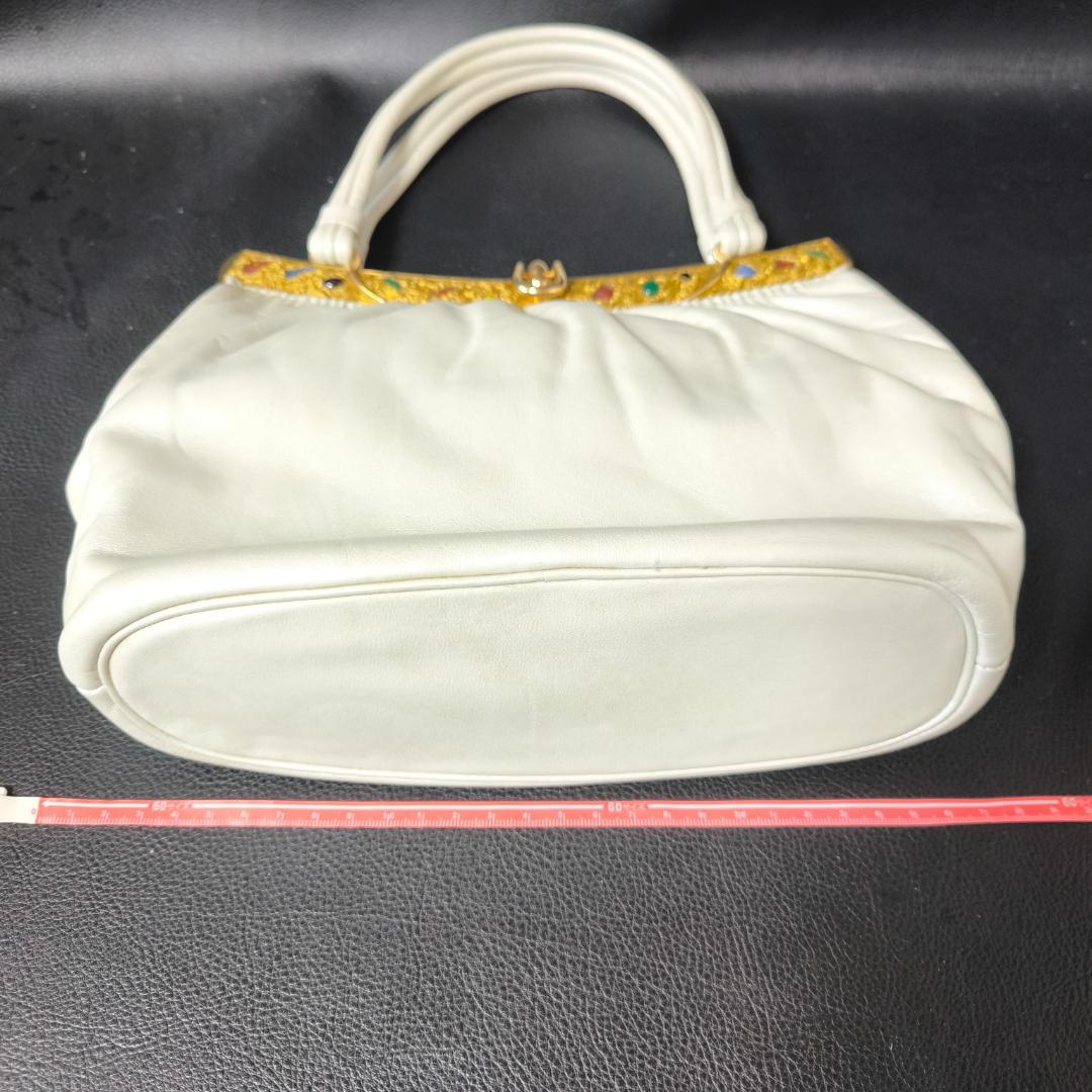 HAMANO 傅濱野 サンピエトロ ビジュー がま口 ハンドバッグ 極美品 HAMANO 傅濱野 サンピエトロ ビジュー がま口 ハンドバッグ 極美品
