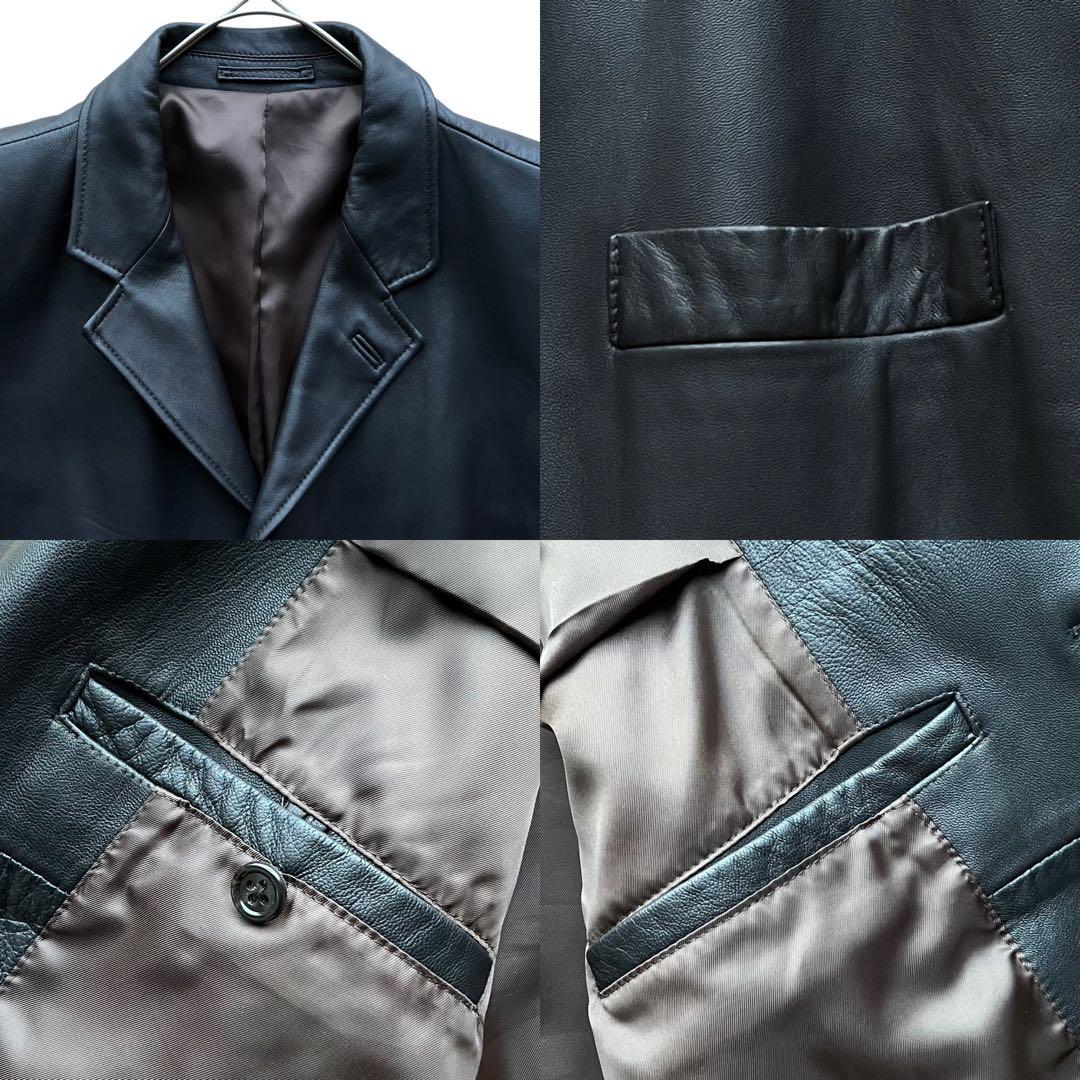 【希少】OLD UNIQLO (XL) 羊革 テーラードジャケット 黒 Y2K 希少】OLD UNIQLO (XL) 羊革 テーラードジャケット 黒 Y2K