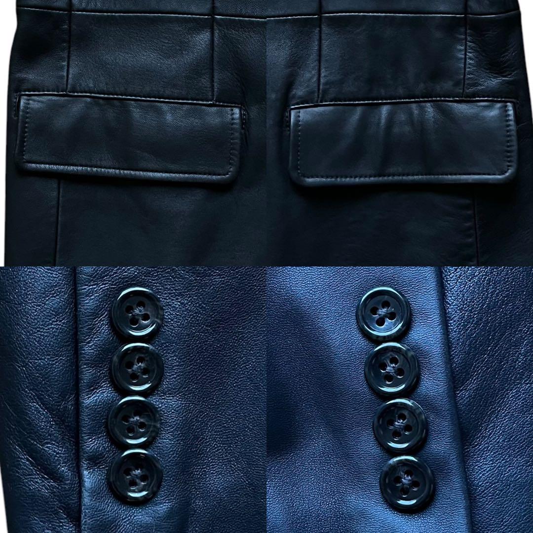 【希少】OLD UNIQLO (XL) 羊革 テーラードジャケット 黒 Y2K 希少】OLD UNIQLO (XL) 羊革 テーラードジャケット 黒 Y2K