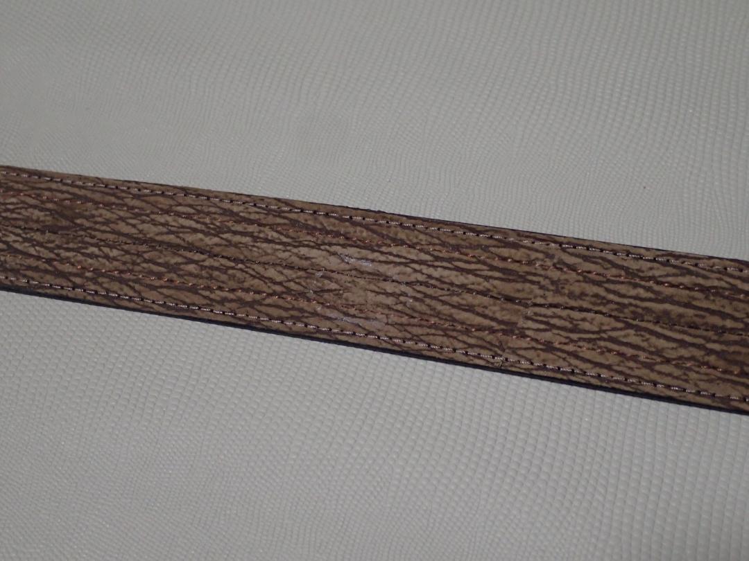 希少品　②シャークスキン　メンズベルト・巾35mm/全長118cm　茶　金　9