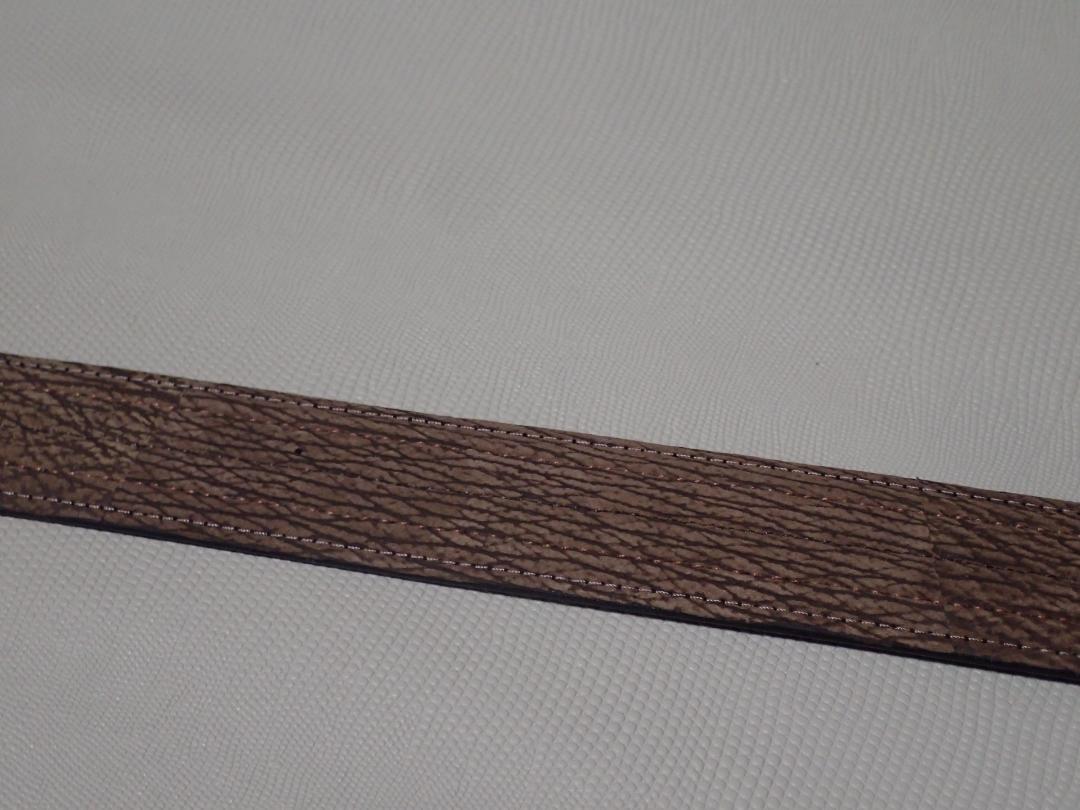 希少品　②シャークスキン　メンズベルト・巾35mm/全長118cm　茶　金　9