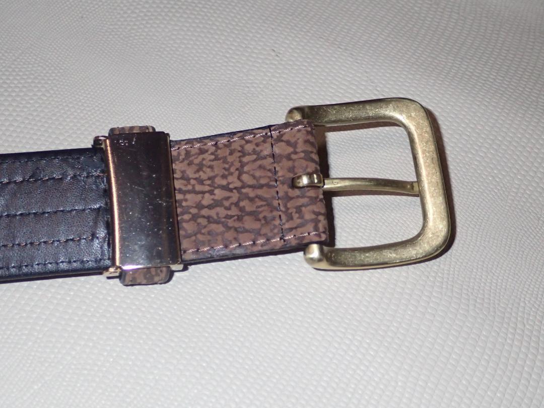 希少品　②シャークスキン　メンズベルト・巾35mm/全長118cm　茶　金　9