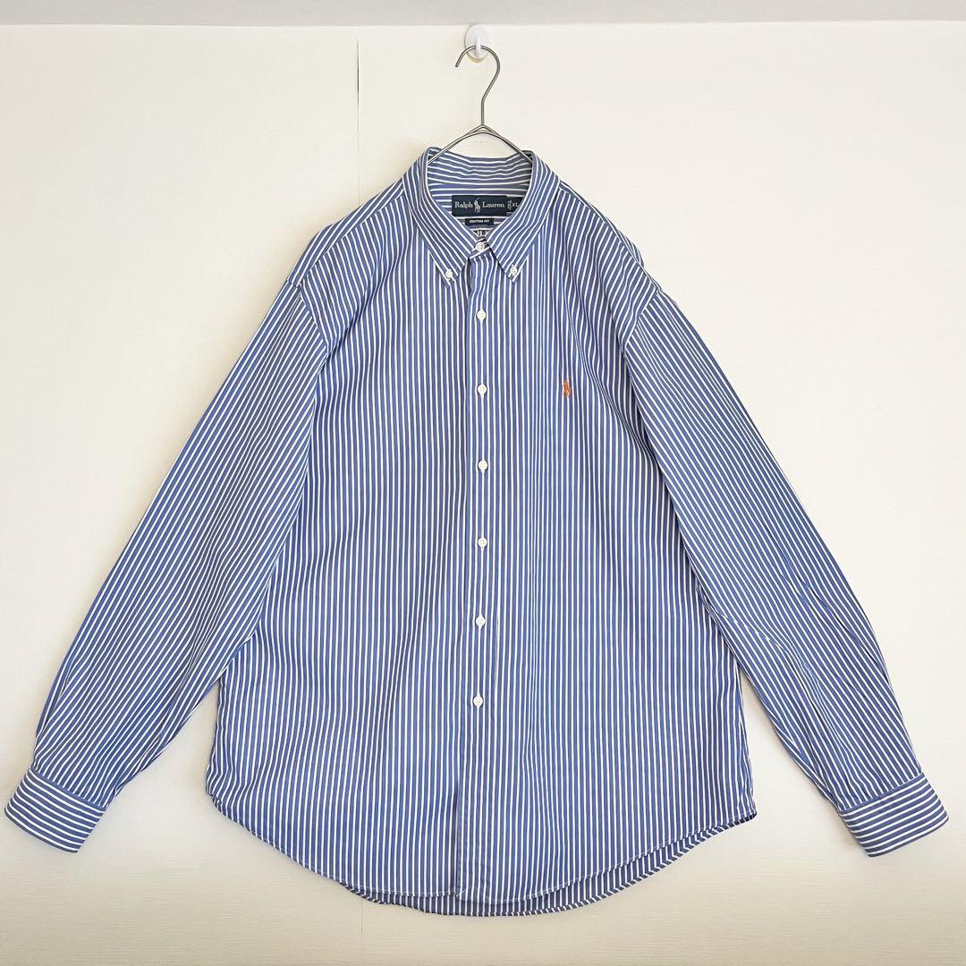 未使用に近い爽やかストライプ★ラルフローレンCUSTOMFITボタンダウンシャツ