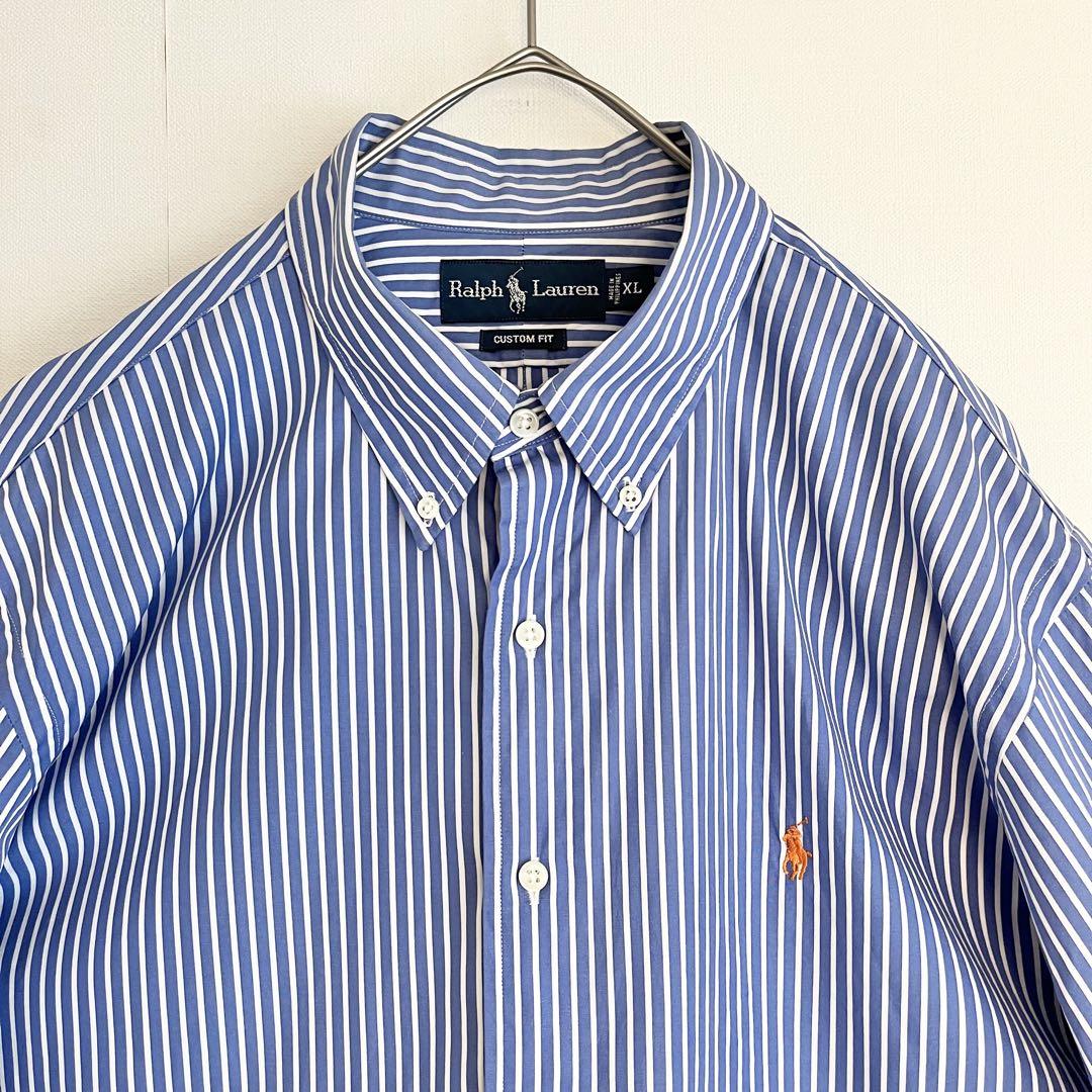 未使用に近い爽やかストライプ★ラルフローレンCUSTOMFITボタンダウンシャツ