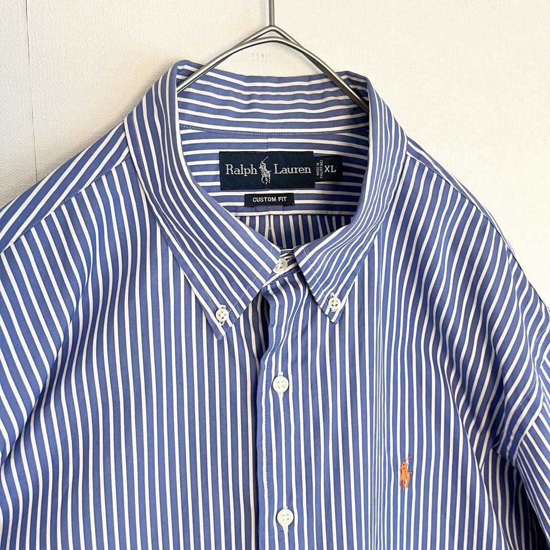 未使用に近い爽やかストライプ★ラルフローレンCUSTOMFITボタンダウンシャツ