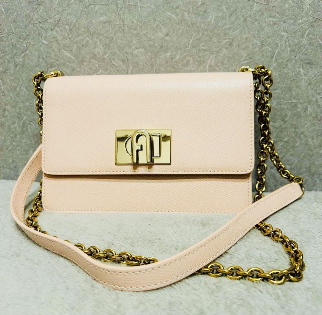 【極美品】FURLA 本革ショルダーバッグ ピンク チェーン　保存袋付 FURLA フルラ チェーンポシェットバッグ レザー ピンク : 有限