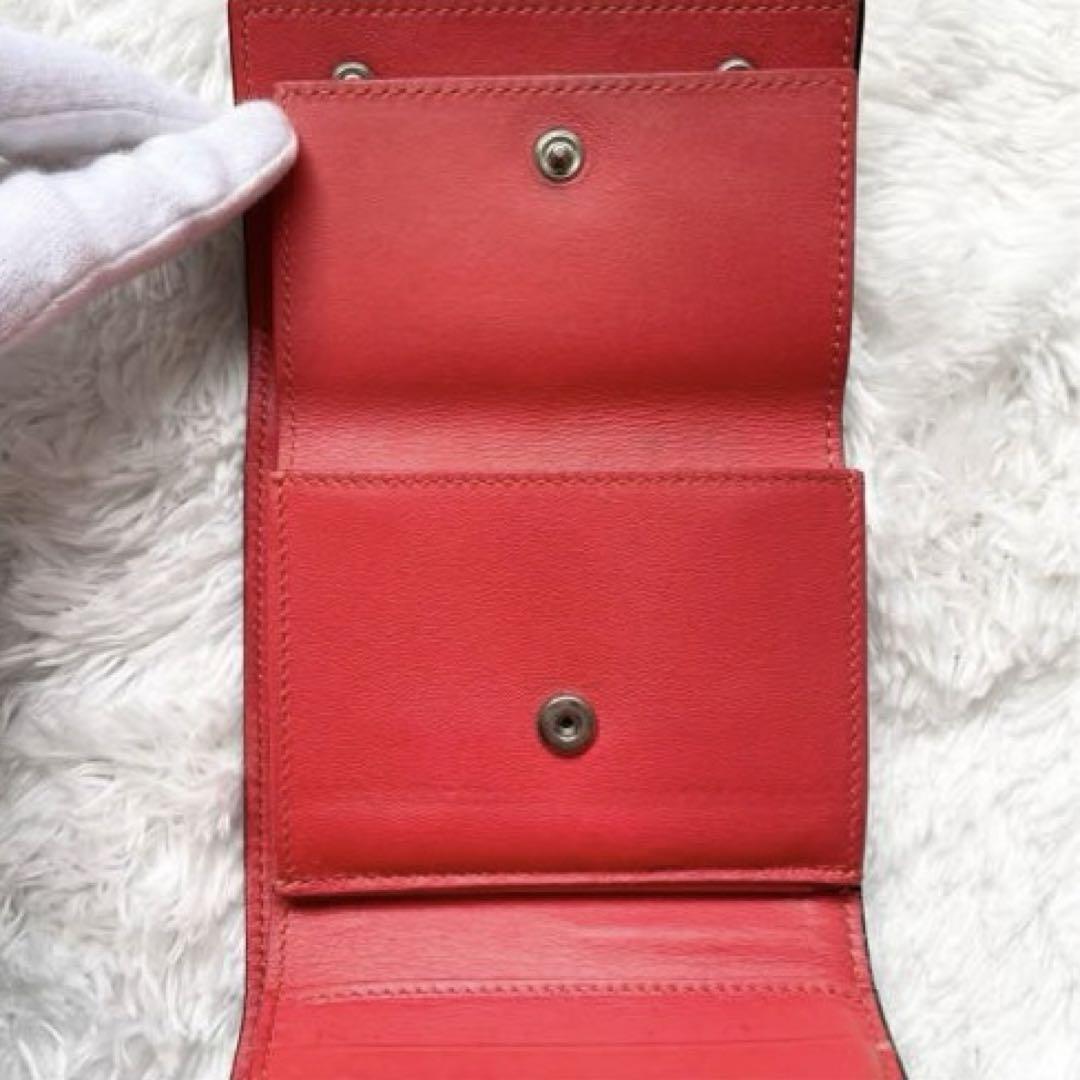 美品✨セリーヌ　スモールフォールデット　折り財布　カーフレザー　ベージュ　レッド
