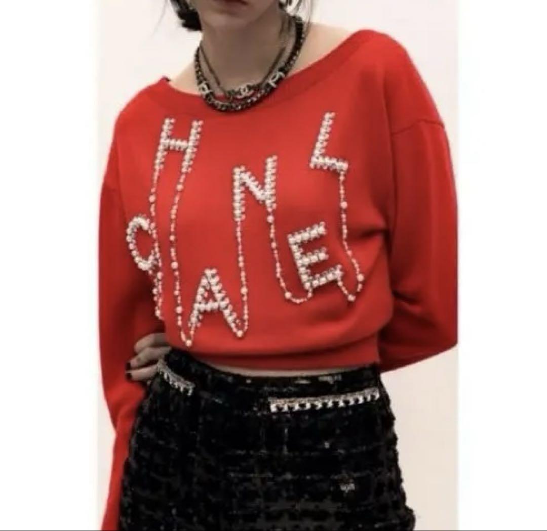【人気ショップが最安値挑戦！】 ✨超美品✨定価53万円【CHANEL】ビジュー付きロゴニット トップス