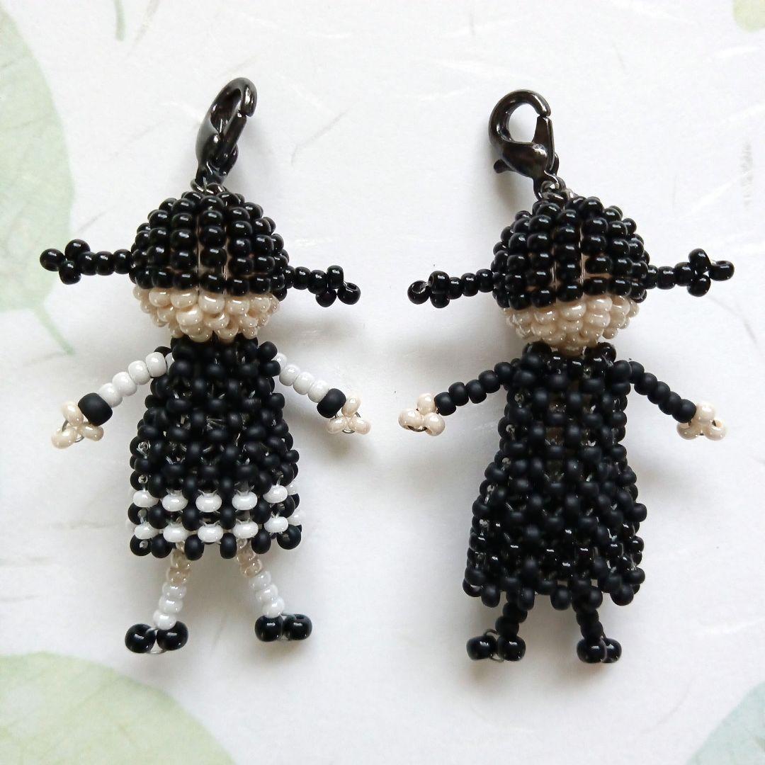 最終価格！ ハンドメイド ビーズドールチャーム モノクロ