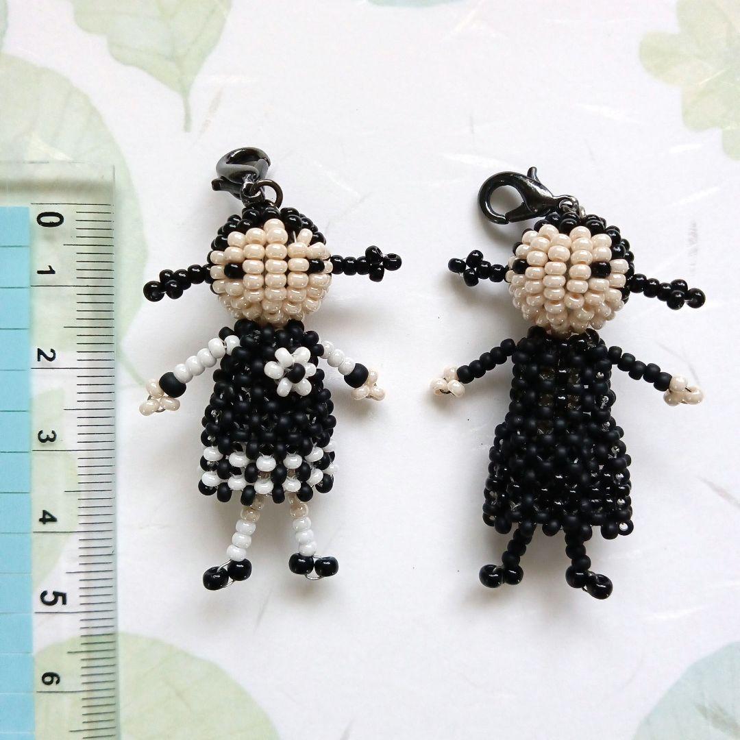 最終価格！ ハンドメイド ビーズドールチャーム モノクロ