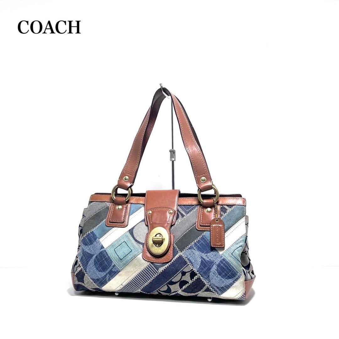 COACH コーチ パッチワーク デニム地 キャンバス ハンドバッグ