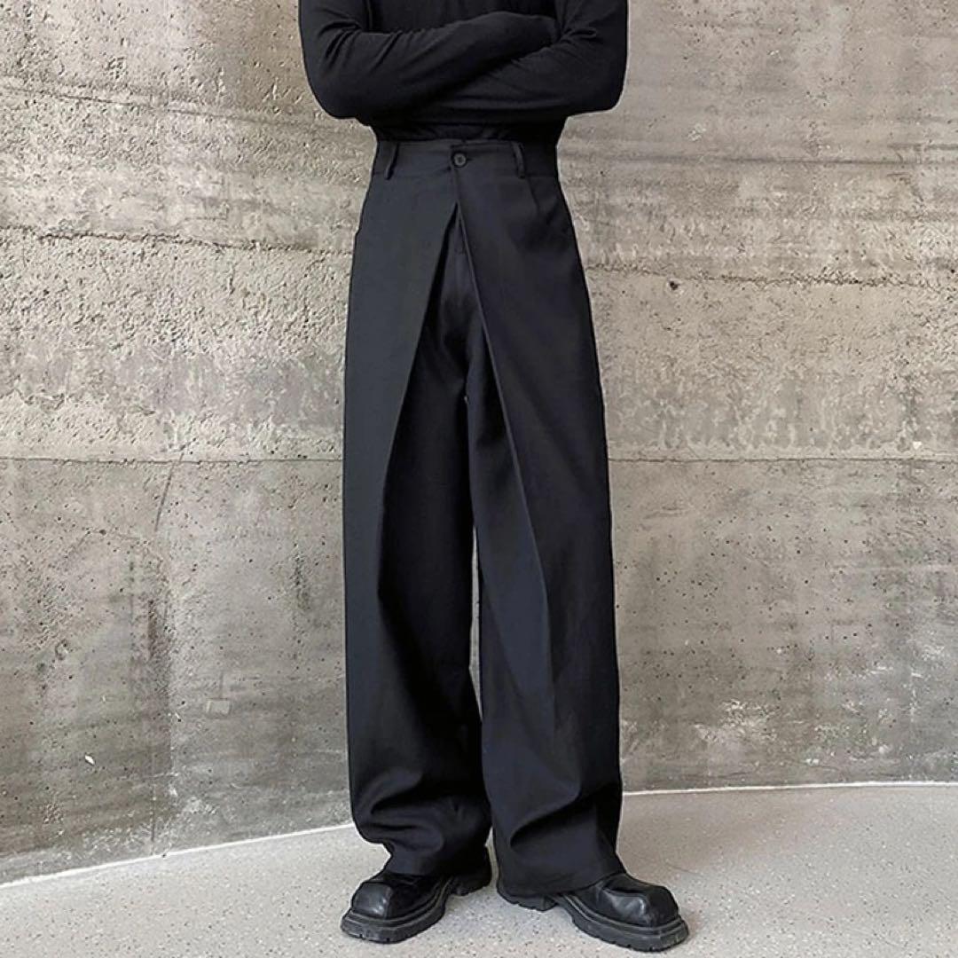 最終値下げ　変形ワイドパンツ　スラックス　深水光太 変形ワイドパンツ フレアスラックス ブラック グランジ 深水光太