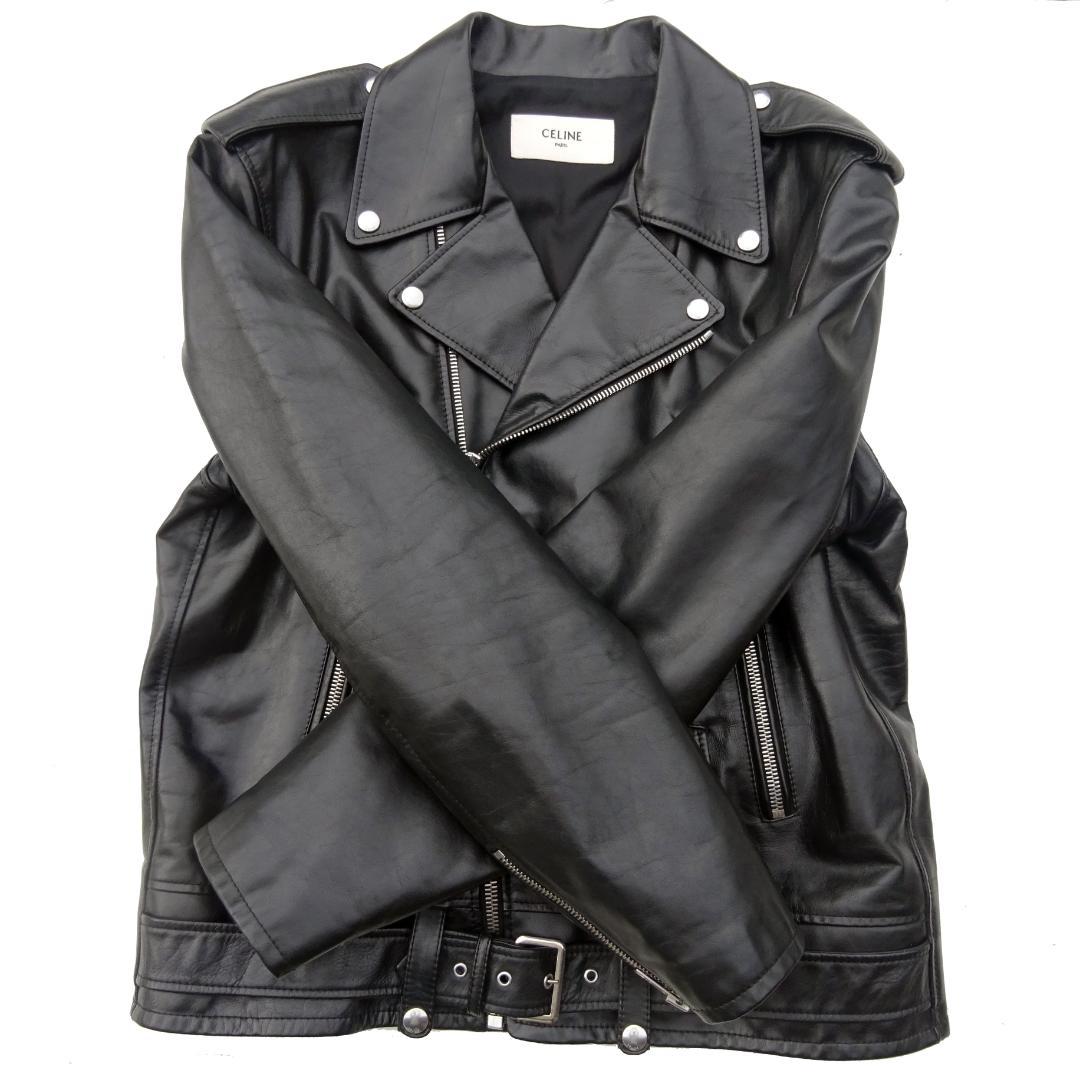 CELINE セリーヌ バイカージャケット ダブルレザーライダースラムスキン52