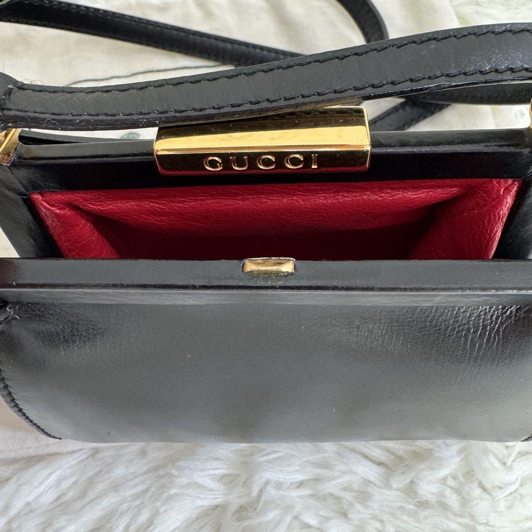 【税込】 希少GUCCI グッチ ロゴ 金具 レザー エナメル がま口 ミニ バッグ