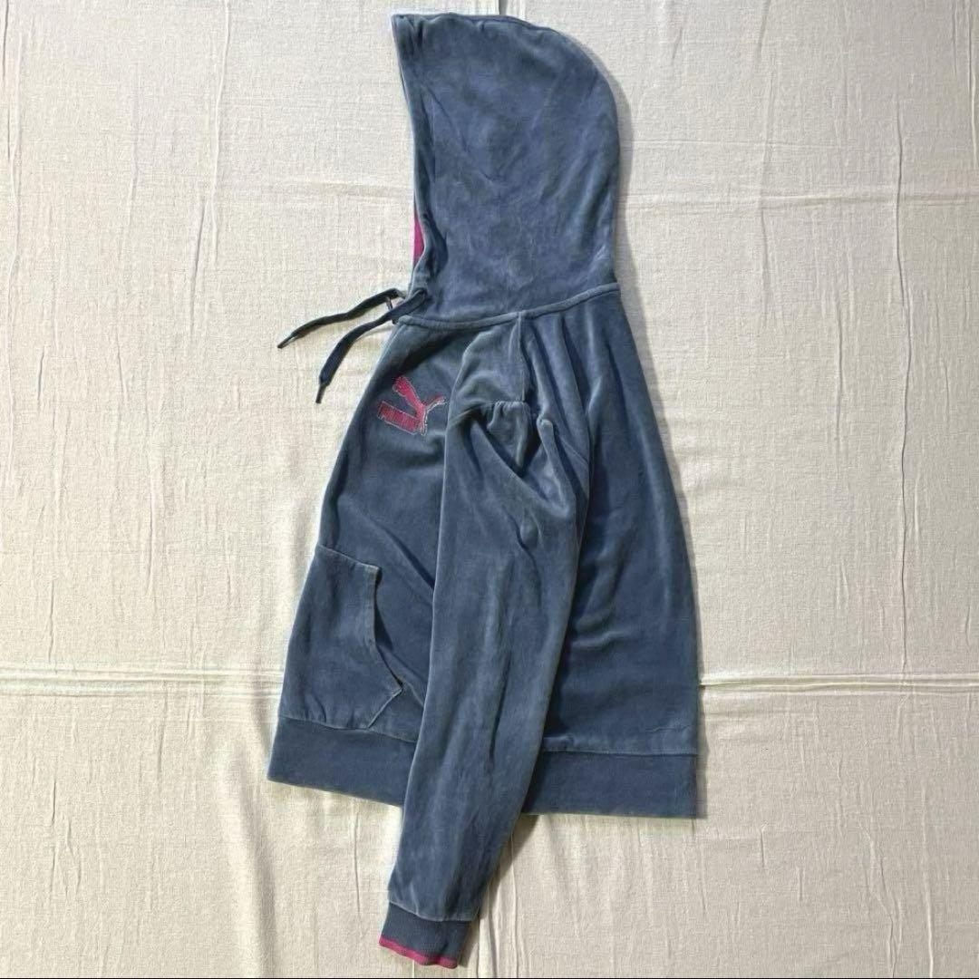 00s Y2K PUMA ベロア フード付きトラックジャケット ラインストーン 00s Y2K PUMA ベロア フード付きトラックジャケット ラインストーン