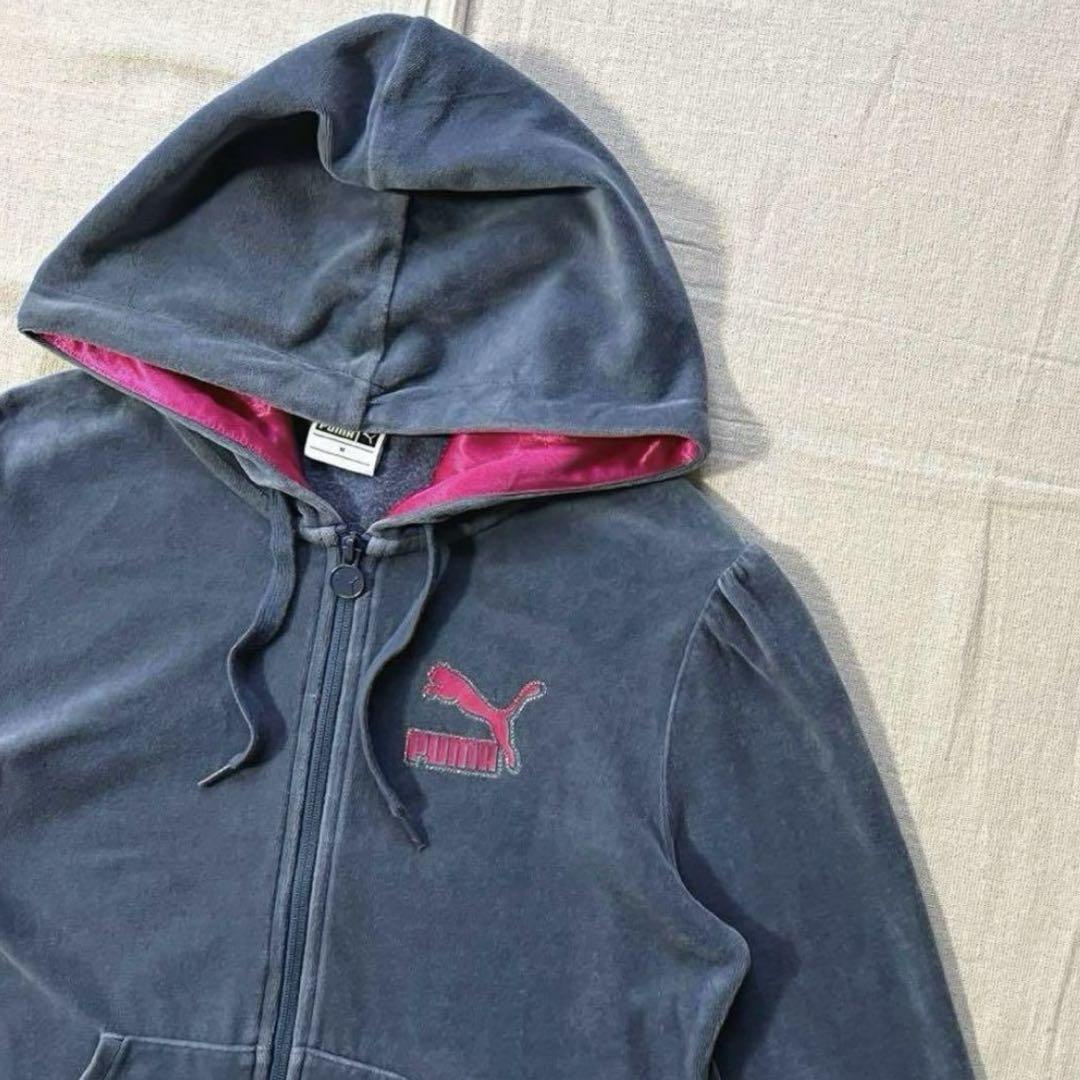 00s Y2K PUMA ベロア フード付きトラックジャケット ラインストーン 00s Y2K PUMA ベロア フード付きトラックジャケット ラインストーン