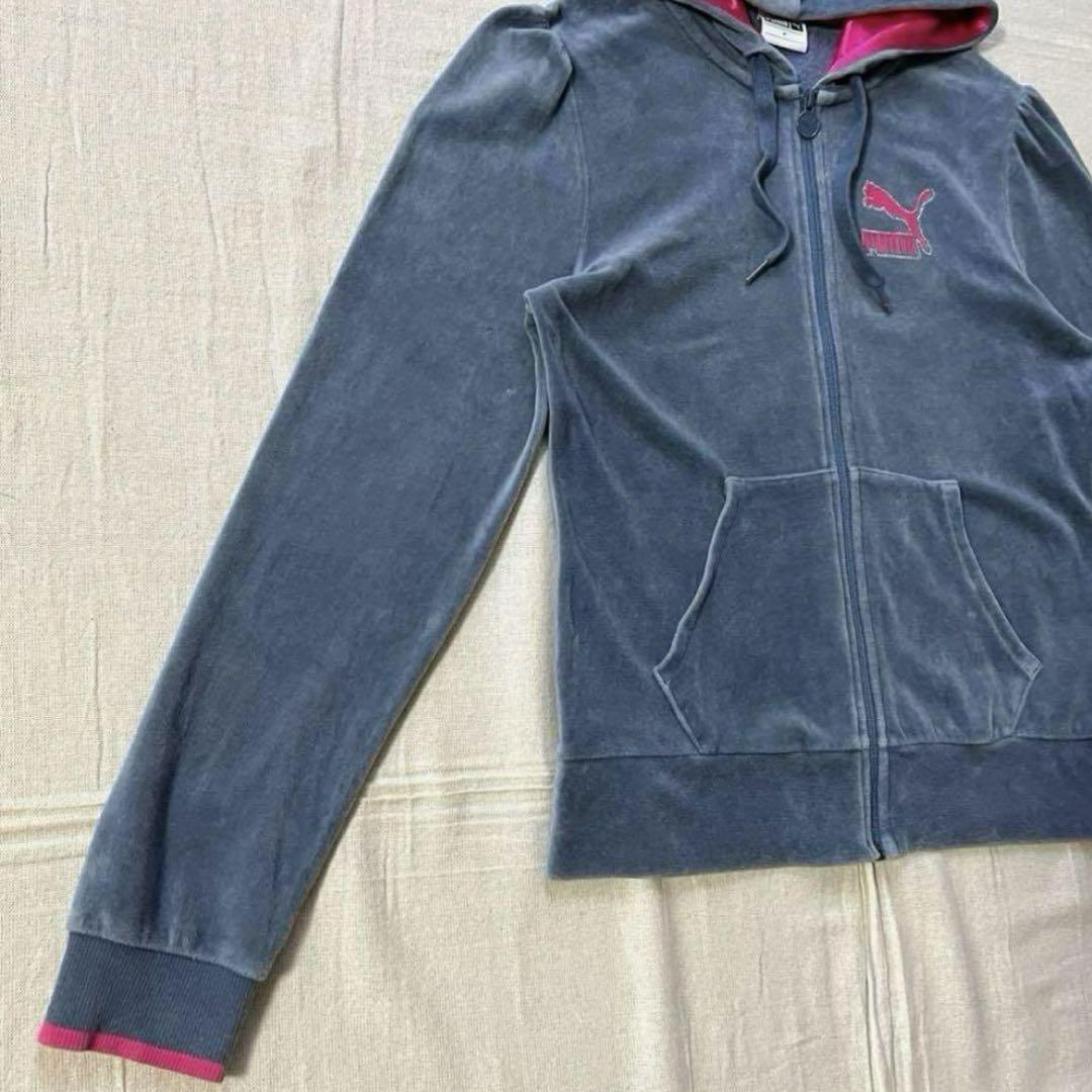 00s Y2K PUMA ベロア フード付きトラックジャケット ラインストーン 00s Y2K PUMA ベロア フード付きトラックジャケット ラインストーン