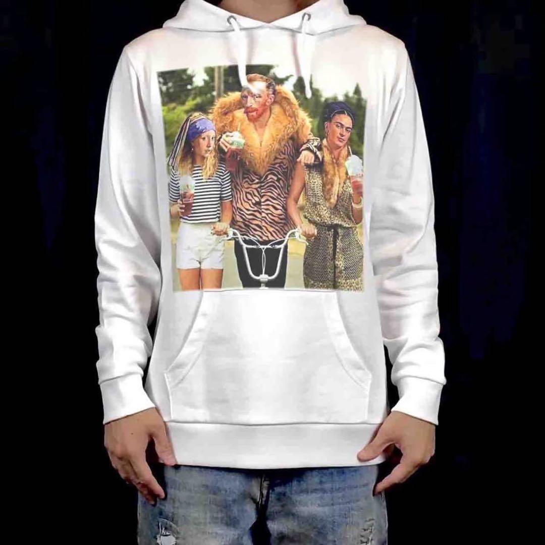 新品 ビッグ プリント ゴッホ フェルメール アート 絵画 パロディ パーカー