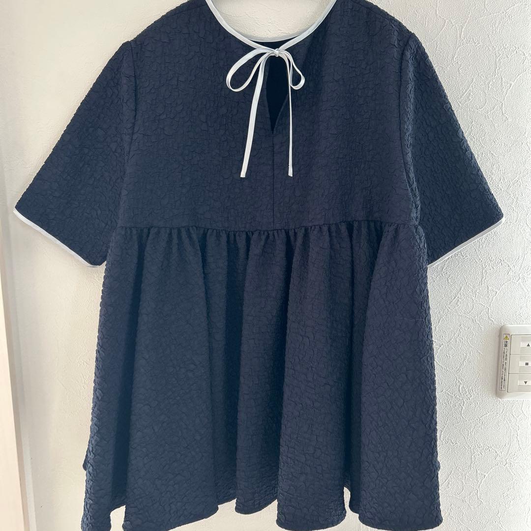 yoriフクレサイドギャザーブラウス38 ネイビー yori サイドギャザー